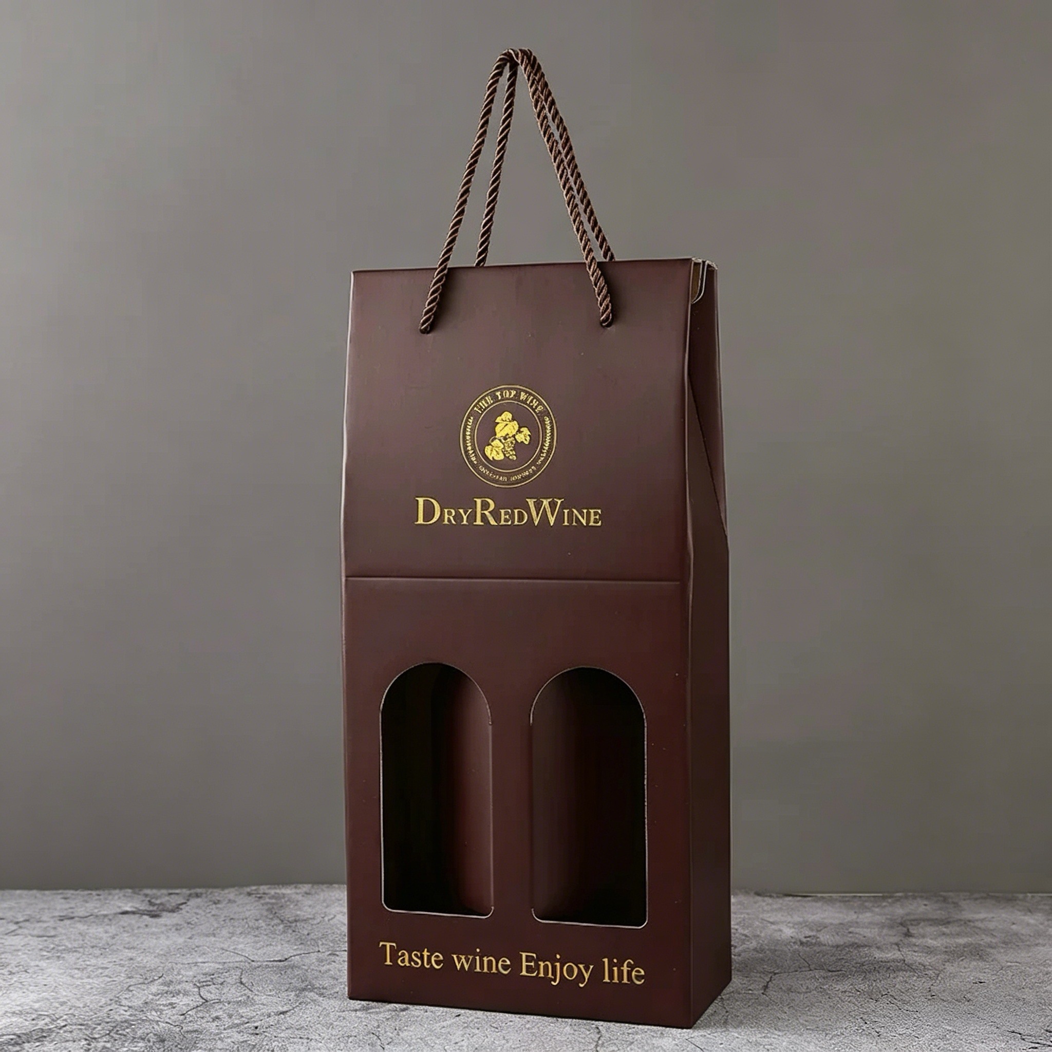 Corrugated Wine Packaging Boxes Window Rope Handle For Bottle Gift