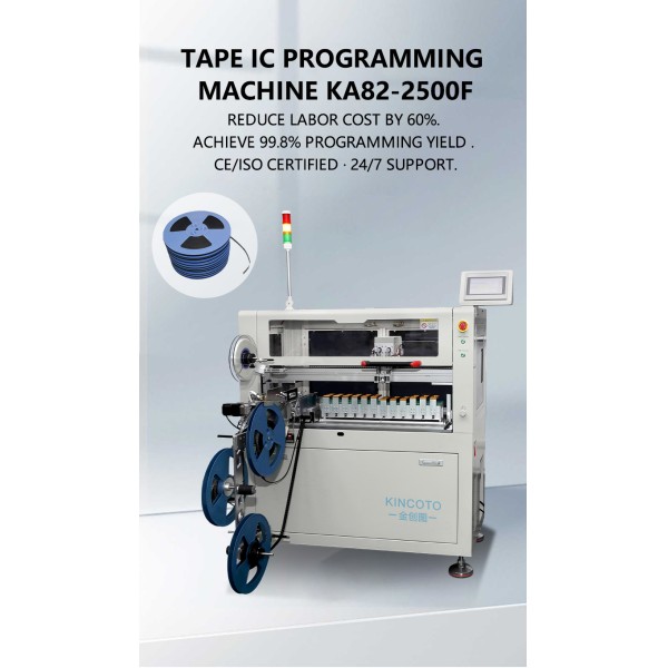 eMMC/FPGA Automatic Tape Programming Machine | 12-Station 2500 UPH Reel to Reel IC Burner for Mass Production