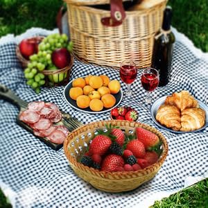Natural Bamboo Bread Baskets, 3 Pack Hand Woven Round Fruit Baskets For Serving, Handmade Picnic Basket, Wicker Decoration Storage For Living Room