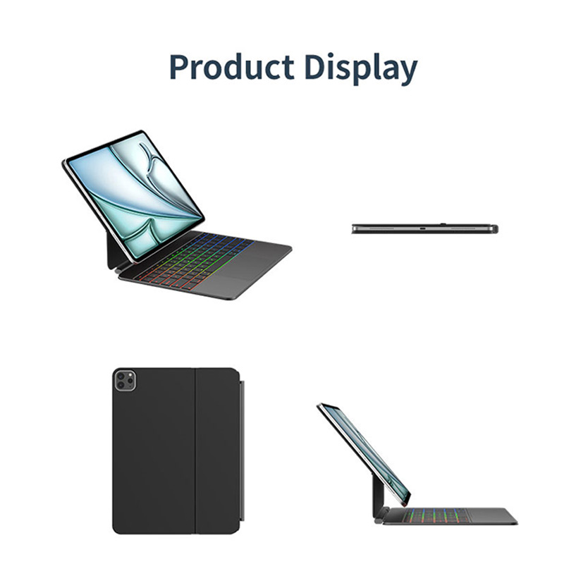 Slim Magnetic Keyboard for iPad with 7-Color Backlit Full Trackpad Multi-Touch PU Leather Aluminum Alloy Shell Voice Input