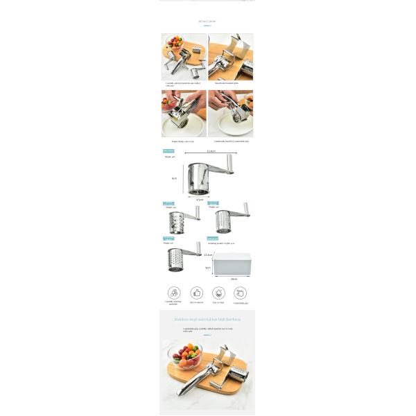 Versatile Silver Rotary Cheese Grater for Nuts and Vegetables Multiple Drum Options