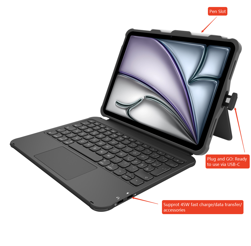 OEM Rugged Drop-Proof Keyboard Case with Pencil Slot & Multi-Angle Stand, RoHS Certified, for iPad A16 Classroom Use
