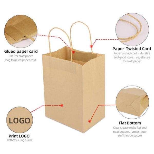 Kraft Biodegradable Disposable Tableware 130g 135g White Gift Bag With Handles