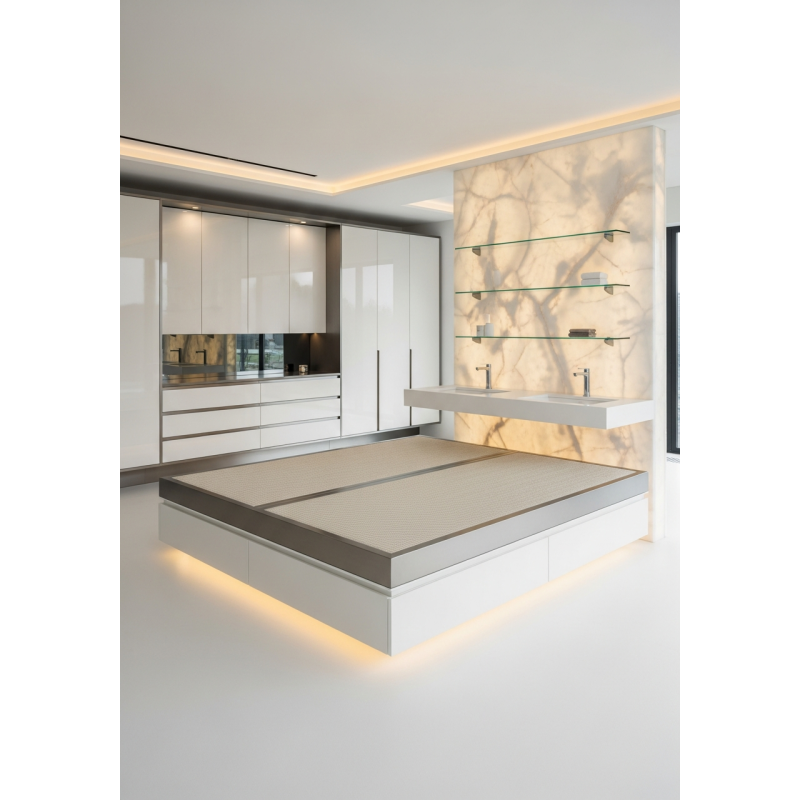 custom tatami bed showing full module layout and storage planning