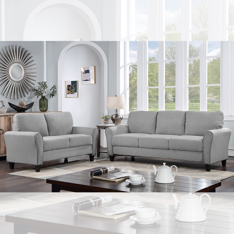 3 Piece Sofa set, Smoky Gray Fabric