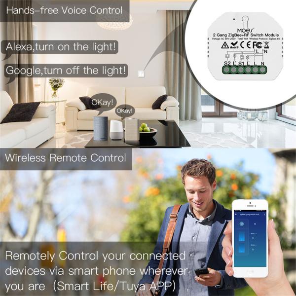 2Gang Zigbee3.0 Smart Switch Module With RF433 Function