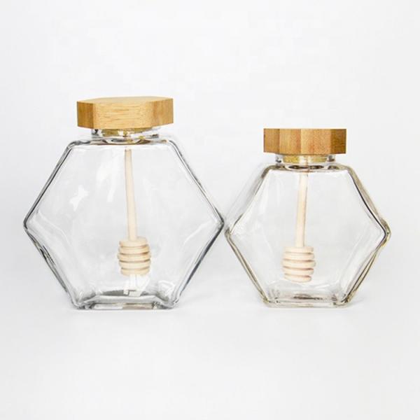250ml 500ml Flat Hexagon Glass Jars Clear With Bamboo Lid