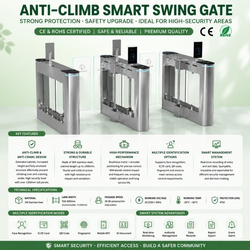 Swing Gate Turnstile For RFID Card Access Control In Schools