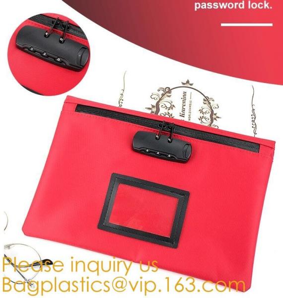 Leatherette Money Security Deposit Bag With Framed ID Window,Custom zipper file folder bag PU leather pouches deposit ba