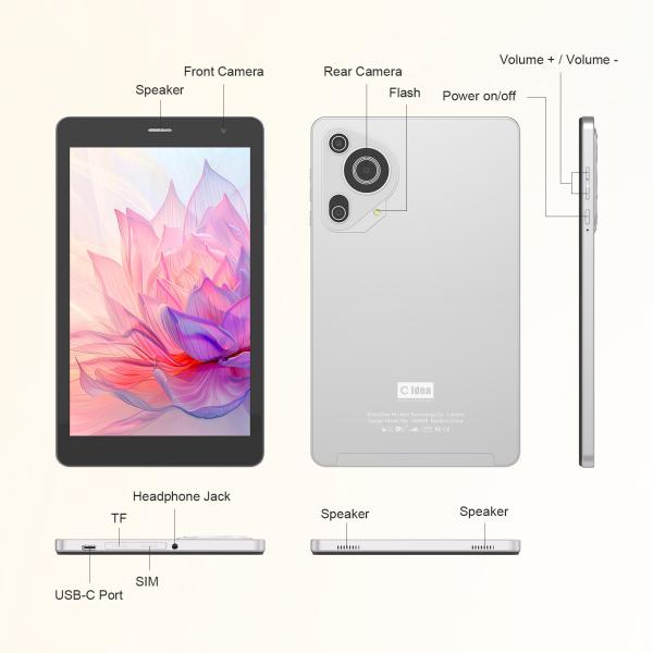 C Idea 8 Inch Tablets Dual Camera Touch Screen Smart Tablet Pc with phone Calls CM828 Silver
