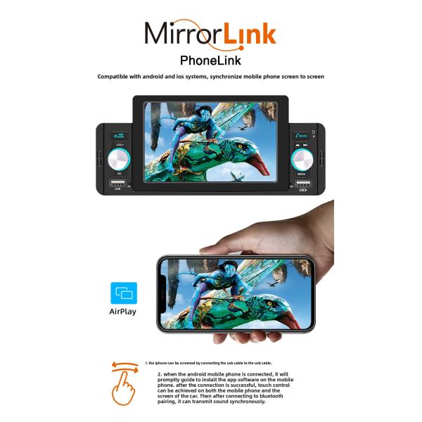 Creatall 5-Inch Car MP5 Player for Bluetooth Reversing Camera Wired/Wireless CarPlay Supports WAV MP3 APE Audio Formats USB