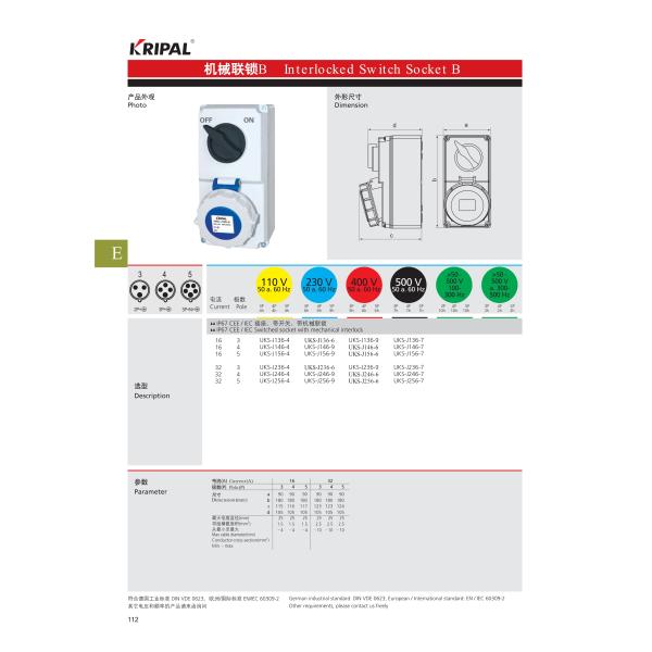 RED 32A IP67 5P 6h Waterproof Interlocked Switch Socket IEC Standard