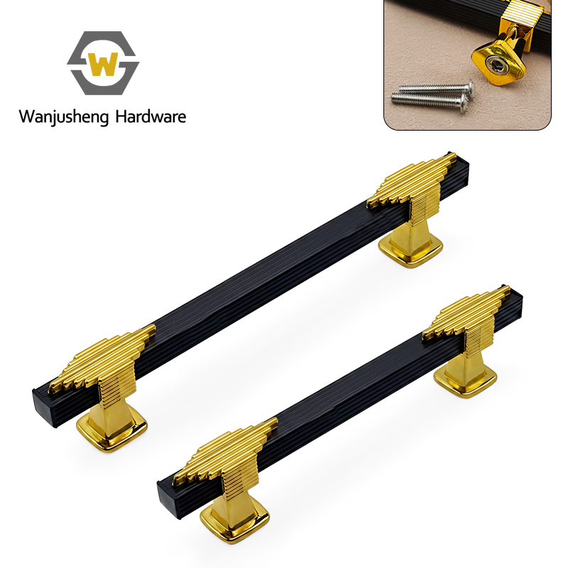 Black Fluted Aluminum Cabinet Pull Handle Gold Decor Plastic Base Drawer Bar Pull for Wardrobe Kitchen Cabinet Door