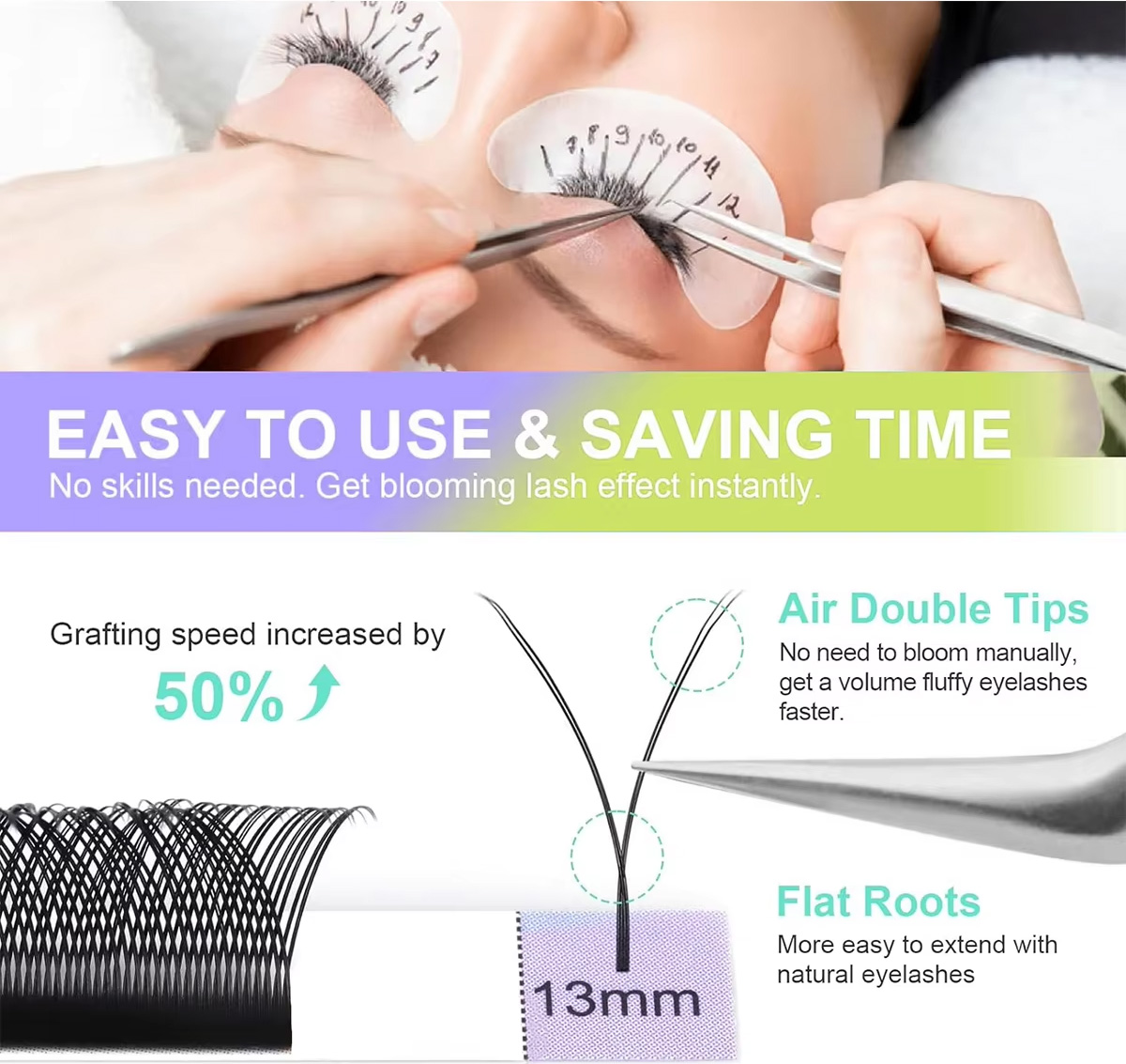0.07mm Natural Long Faux Mink Synthetic Hair Extension Tray Black Individual PBT