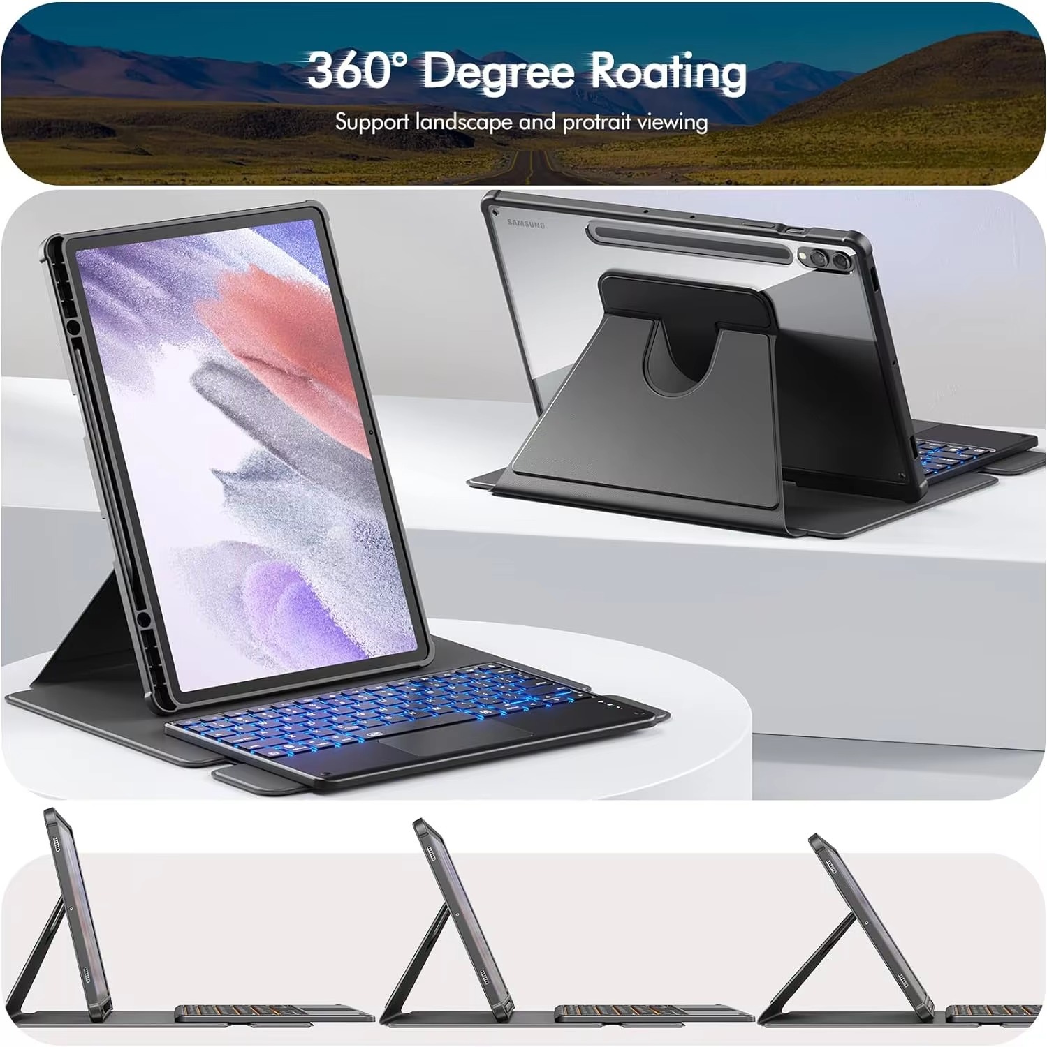 Detachable Backlit PU Material Keyboard Case for for Tab A9 Plus/A9+ 5G 2023 11 Inch 7-Color Trackpad
