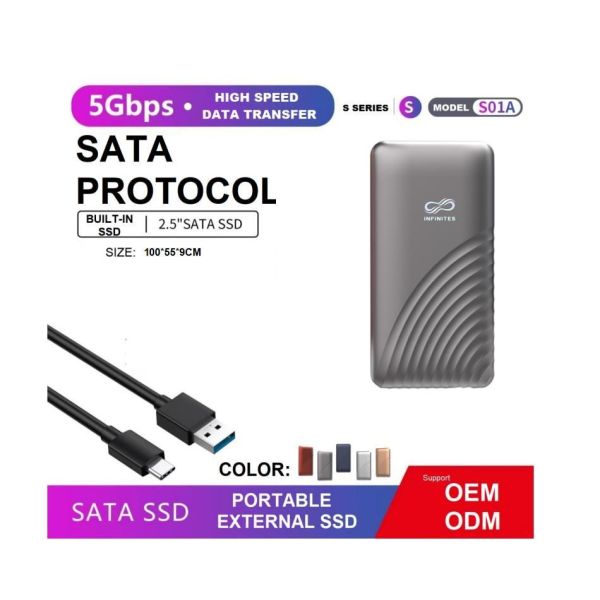 Bulk High Speed Data Transfer Portable External SATA SSD Built in SSD 5gbps Ngff and Nvme Interface Custom and Free Mold Opening