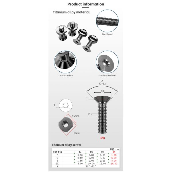 Light Weight Titanium Screw High Strength For Foil Hydrofoil Tapping Screws
