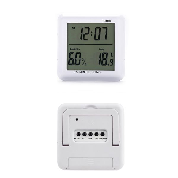 Home Weather Station Indoor Digital C/F Thermometer Hygrometer Clock LCD Temperature Humidity Meter Monitor