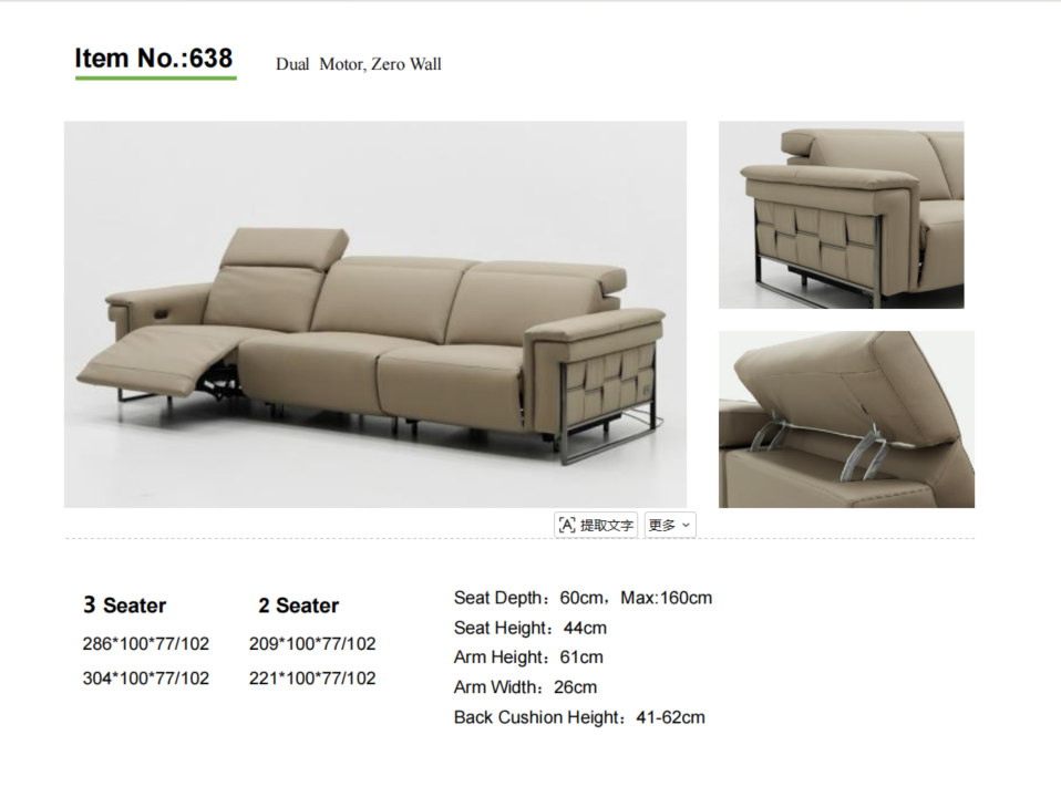 Modern Recliner Sofa with Adjustable Headrests and Metal Frame – High Back