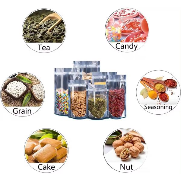 Resealable Aluminum Foil Food Bag Storing Candy Cookies Nuts Tea Vertical Zipper Bag With Transparent Window