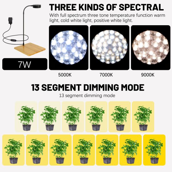 Full Spectrum Succulent LED Grow Light Tabletop With Bamboo Board