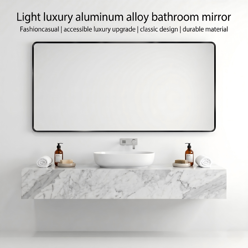 Kingstin Aluminum Frame Mirror Bathroom Vanity Wall Decor, Durable Minimalist Rounded Rectangular Mirror, Factory Direct