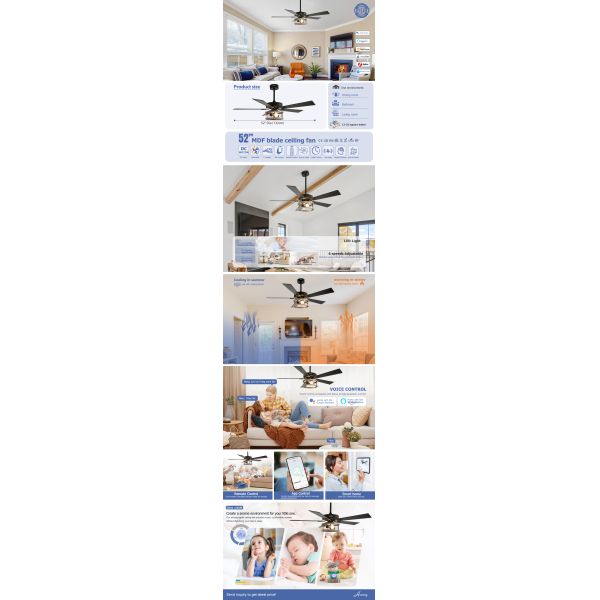 CB SAA ETL 5 Blades Classic Ceiling Fan With Light For Living Room