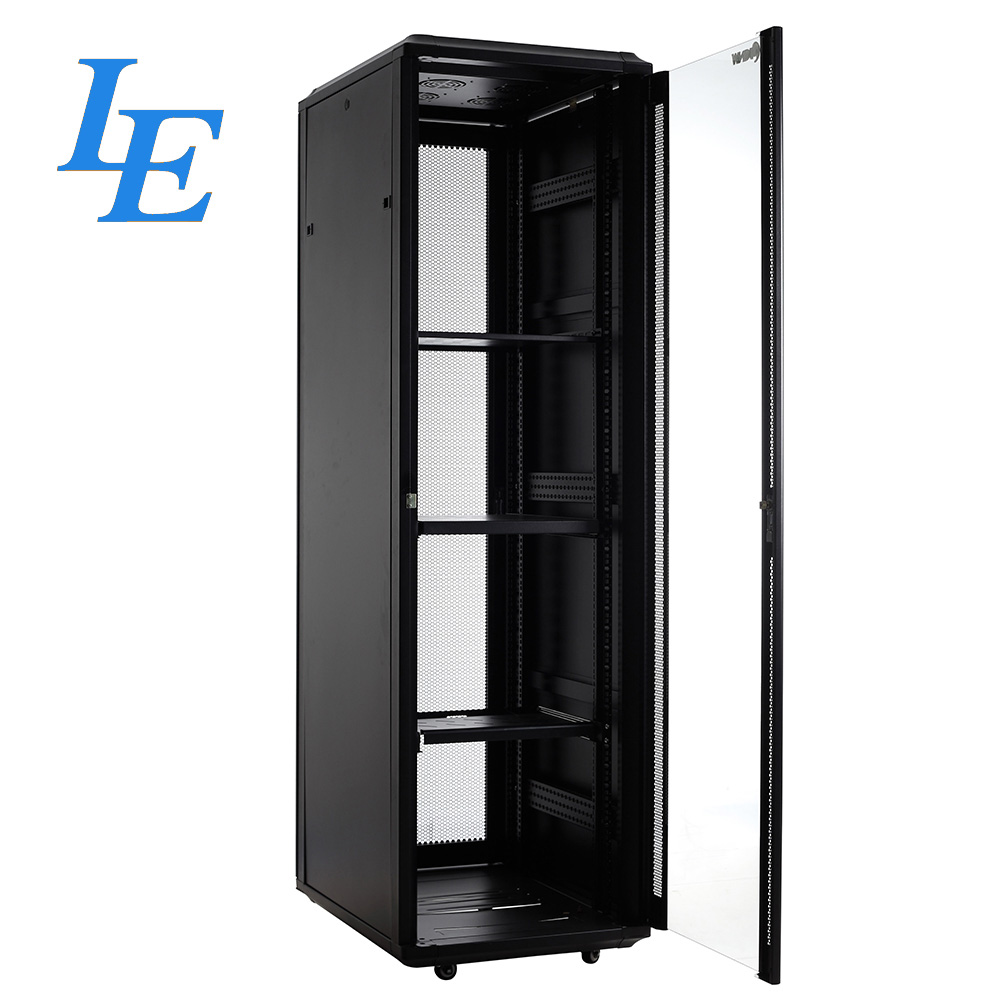 LE 42U 19 Inch Server Rack Cabinet Network Data Center Rack SPCC Cold Rolled Steel Tempered Glass Door IEC297-2 IP20