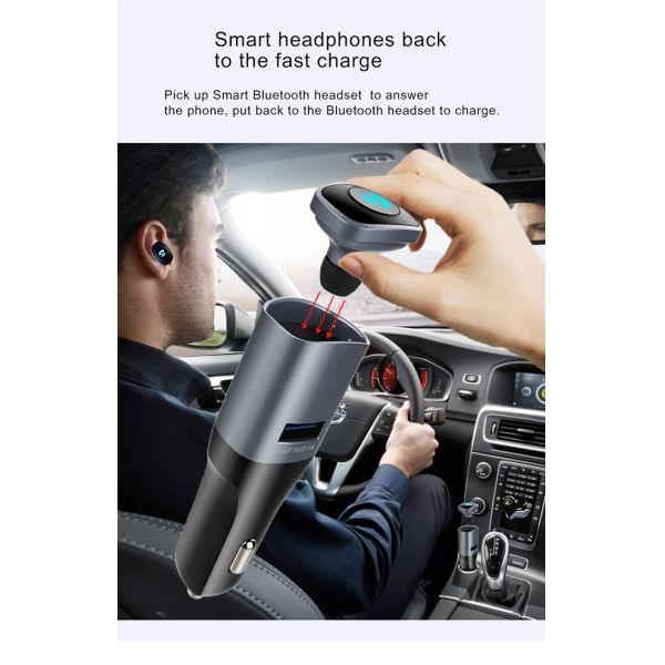 Two Way Plug Bluetooth USB Car Charger Handsfree Car Kit Bluetooth Headset