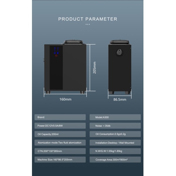 8W Power 200ml Oil Capacity WiFi App Control Essential Oil Diffuser and Aromatherapy Diffuser for HVAC Installation