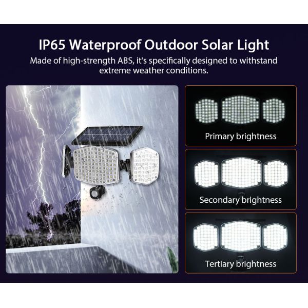 208LED 2500LM Solar Motion Sensor Wall Light 6500K ABS 7W