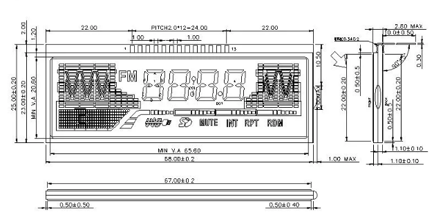 VDD 3.3V Negative Transmissive 7 Segment LCD Display TN Segment Vehicle LCD Display