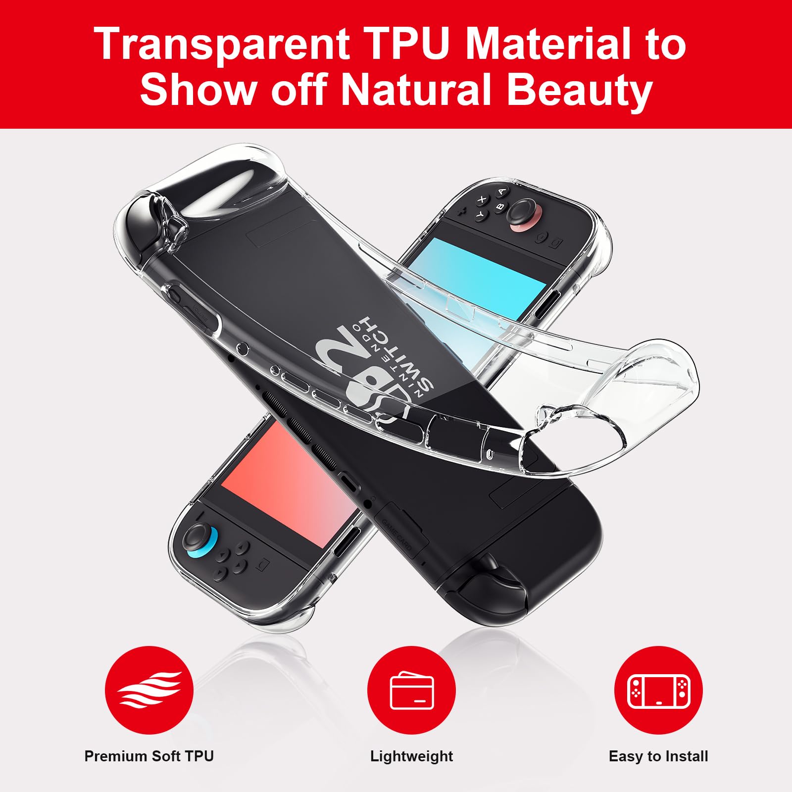 Laudtec for Switch 2 Case (2025), Sanyetral Premium Soft TPU Lightweight Shockproof Clear Cover for Nintendo