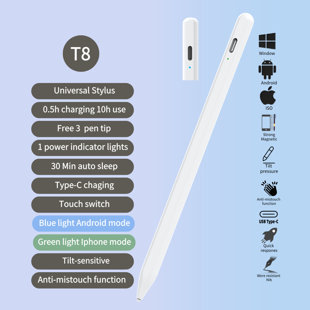 Touch Switch Universal Stylus Pencil Touch Pen Suitable for Ipad Android Window with Plam Rejection Smartphone with Stylus