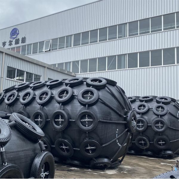 Close-up view of pneumatic rubber fender construction