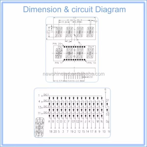 0.52 Inch 4 Digit 14 Segment LED Alphanumeric Display Offering Performance and 9.2mm Digital Height for Electronic Applications