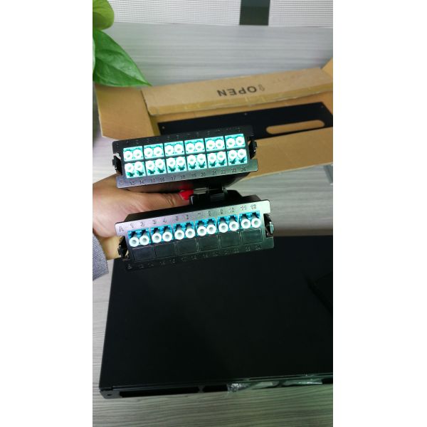 Black LC Duplex 24 Port Fiber Optic Patch Panel with Clip Installation for 1U Rack Mount Distribution Box