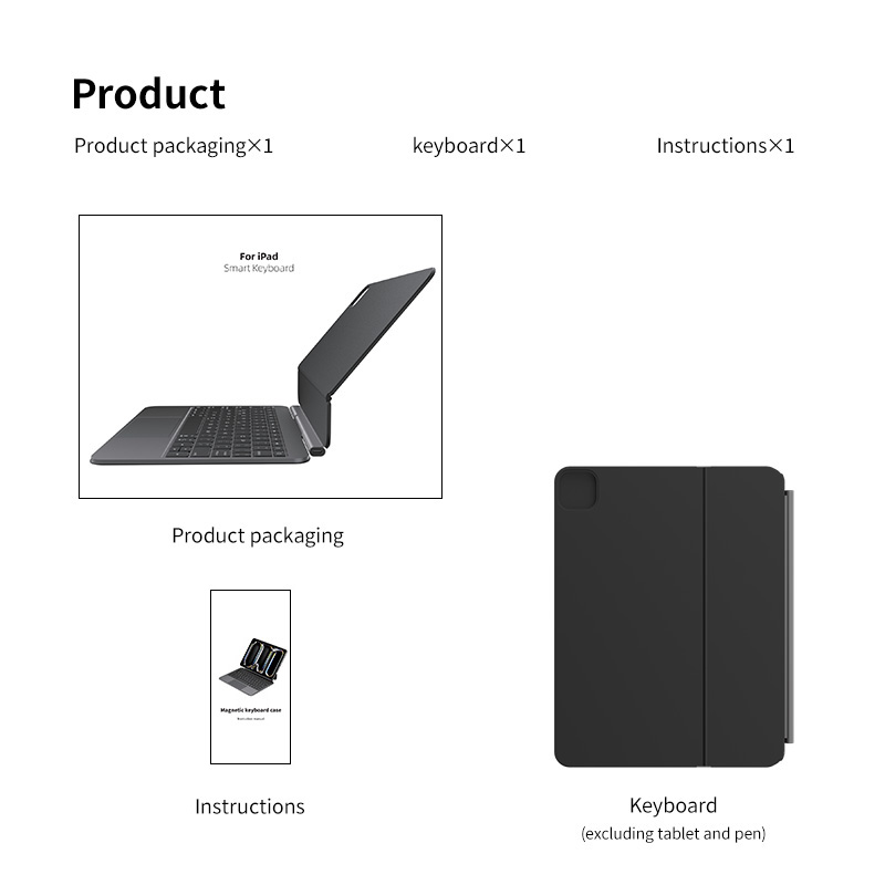 Slim Magnetic Keyboard for iPad with 7-Color Backlit Full Trackpad Multi-Touch PU Leather Aluminum Alloy Shell Voice Input