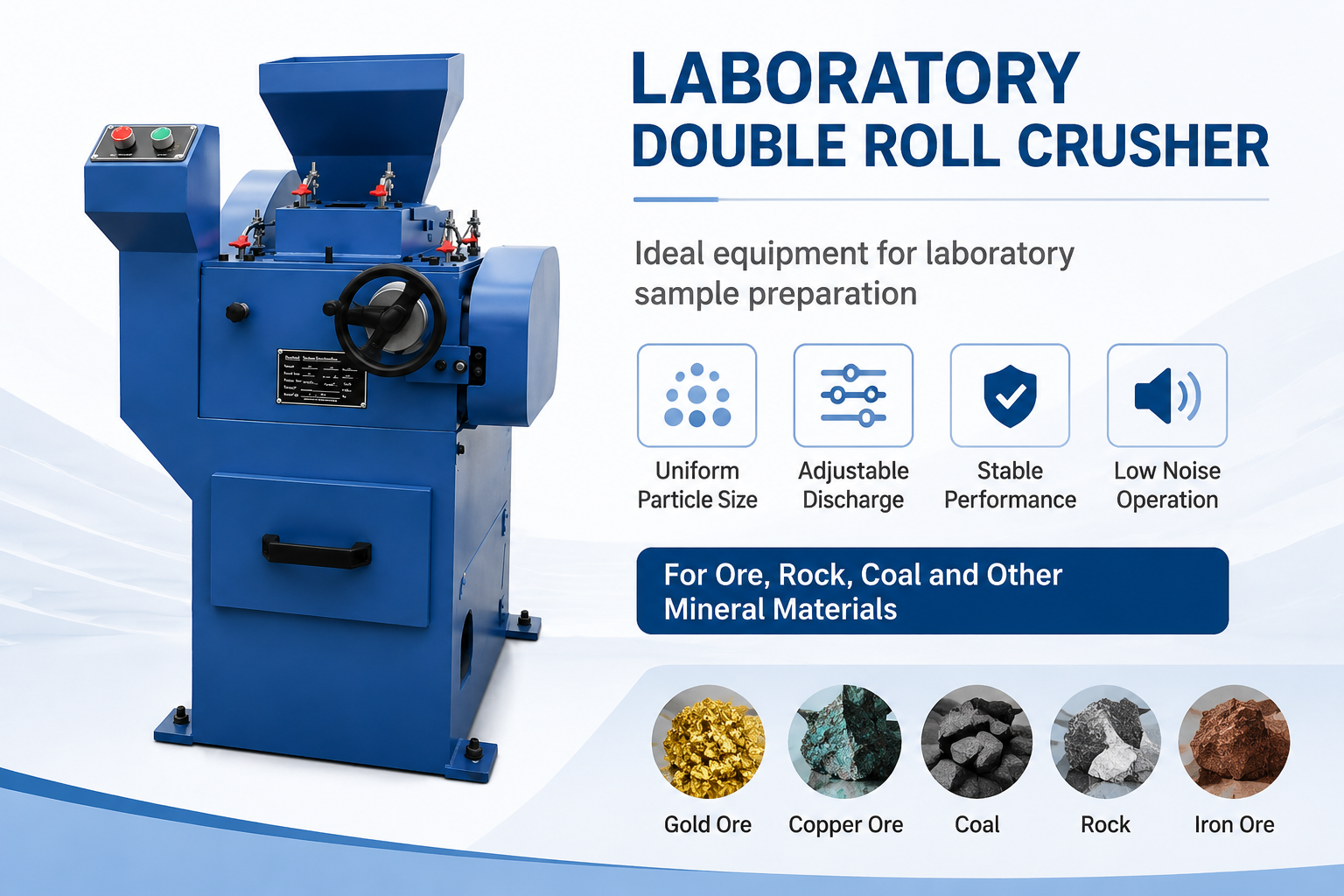 Mining Laboratory Double Roll Crusher for Coal, Ore and Mineral Samples