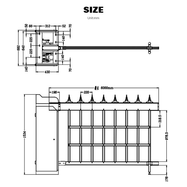 Intelligent Parking Lot Airborne Boom Barrier 200W Brushless DC Motor Fence Type
