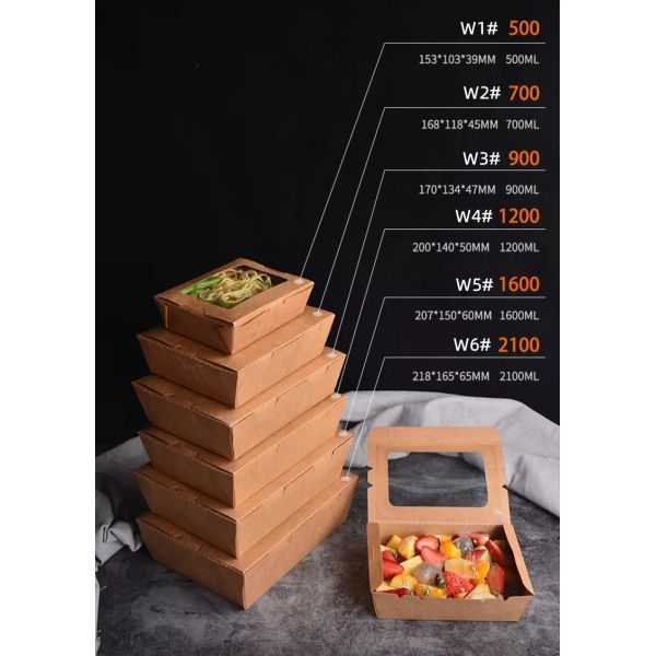 Salad 337gsm Biodegradable Disposable Tableware Food Packaging Box With Window