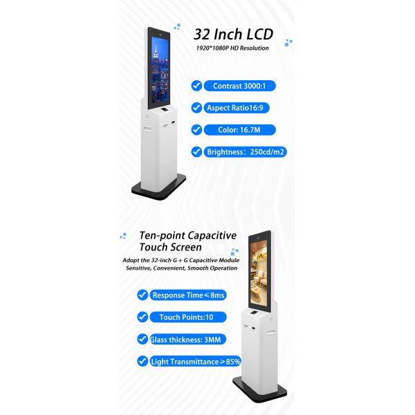 32 Inch Hotel Self Check-In Out Machine Android RK3288 Binocular Camera Receipt Printer Room Card Issuance Kiosk OEM