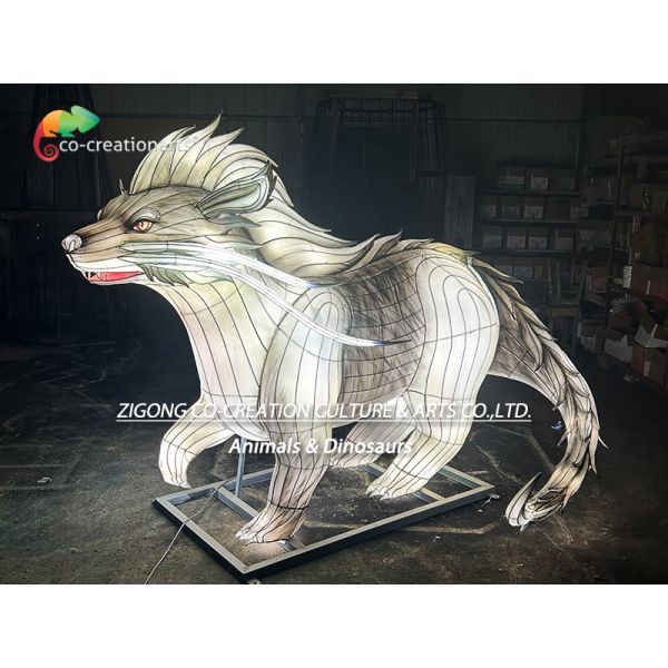 Futuristic White Badger Lantern Sculpture With LED Mohawk Crest & Dragon Tail