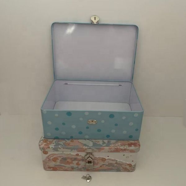 Lock Key Square Tin Box Rectangle Tinplate Cans Tin Container for Food Gift Cookie Craft Cosmetic