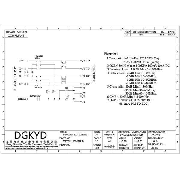 DGKYD111B084HWA1D Single Port RJ45 Connector Crystal Head Lampless