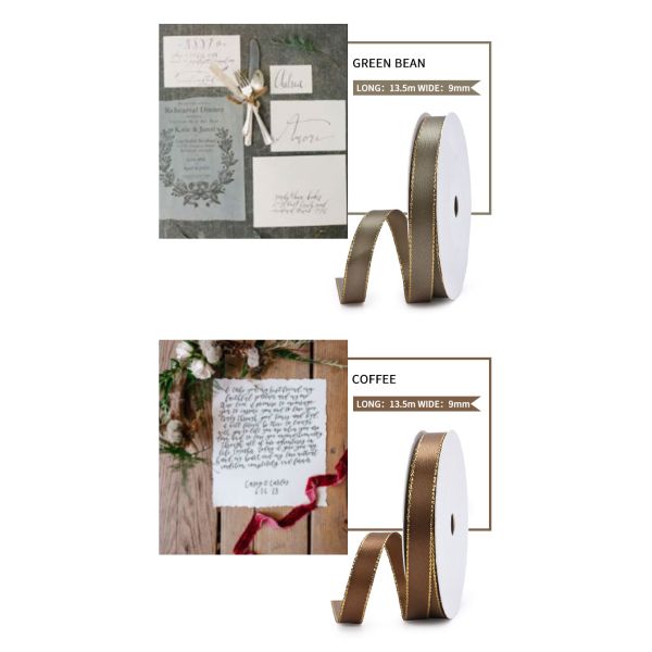 Hot Sale 16mm Colorful Metallic Gold Edged Double Face Satin Ribbon