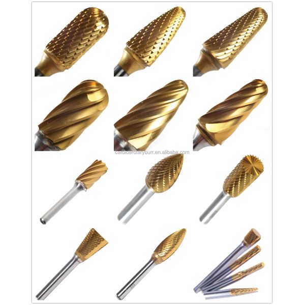 Customized High Quality Power Tools Parts Gold Coated Electric Hardware Grinding Tool Yellow Coating Tungsten Carbide Burrs