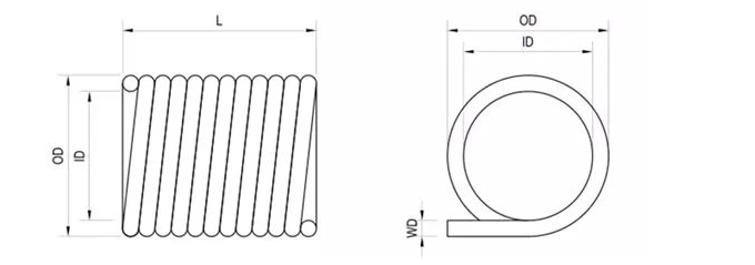 Steel rolling door torsion spring technical diagram showing dimensions and specifications