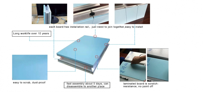 Class 100 Pre Engineered electrolytic steel plates Glass Wall Quick-install Operating Room Multi Fuctional