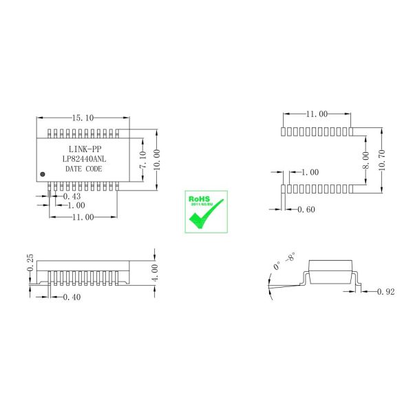 M3295NL / QT24A01 Gigabit Ethernet Transformer 24 Pins 1X1 Port With PoE LP82440ANL